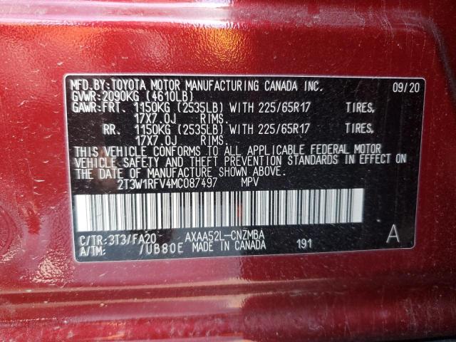 2T3W1RFV4MC087497 - 2021 TOYOTA RAV4 XLE RED photo 13