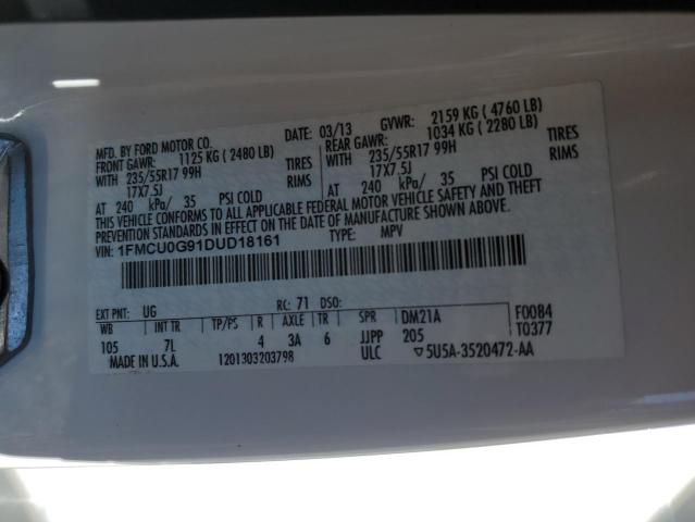 1FMCU0G91DUD18161 - 2013 FORD ESCAPE SE WHITE photo 12