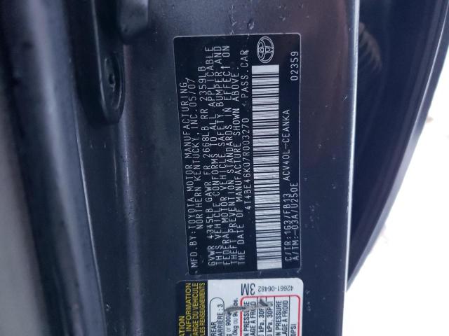 4T4BE46K07R003270 - 2007 TOYOTA CAMRY CE GRAY photo 12