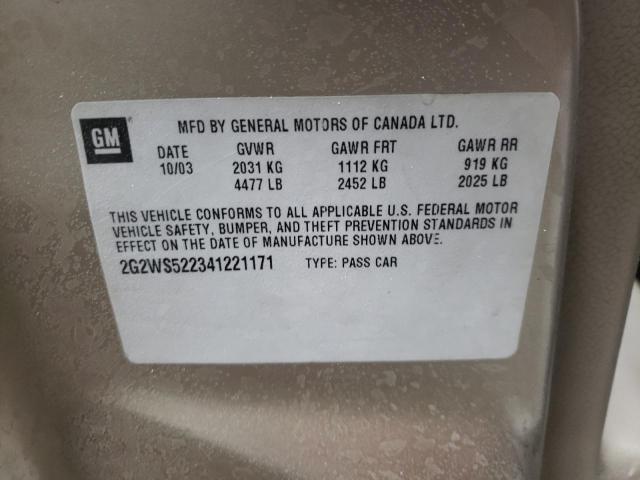 2G2WS522341221171 - 2004 PONTIAC GRAND PRIX GT2 თაფლისფერი ფოტო 12