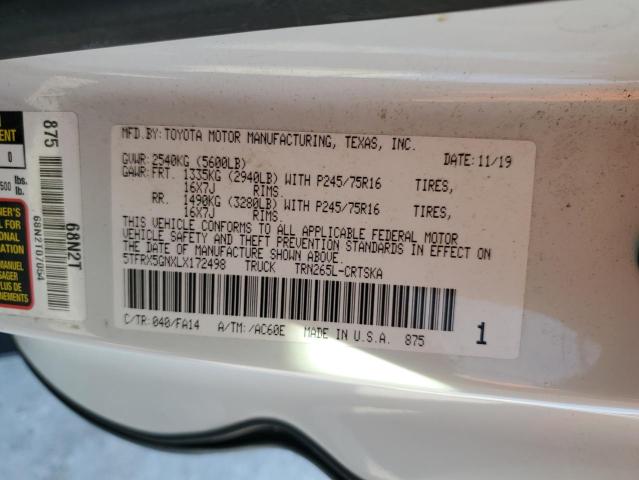 5TFRX5GNXLX172498 - 2020 TOYOTA TACOMA ACCESS CAB თეთრი ფოტო 12