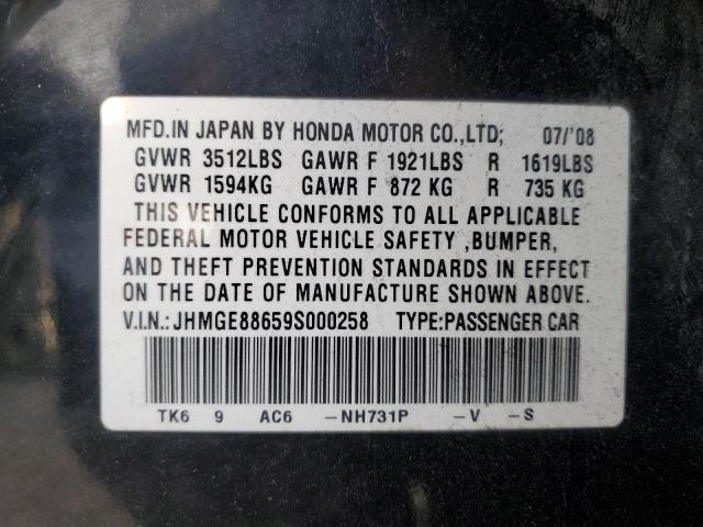 JHMGE88659S000258 - 2009 HONDA FIT SPORT BLACK photo 12