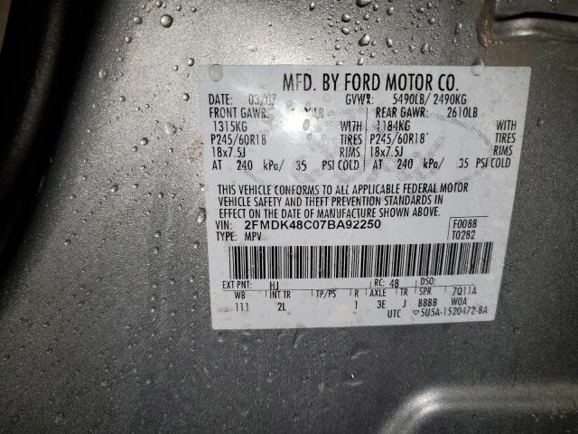 2FMDK48C07BA92250 - 2007 FORD EDGE SEL SILVER photo 14