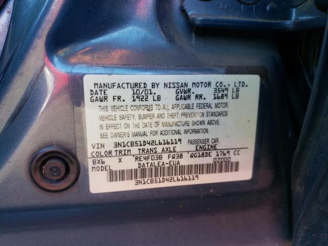 3N1CB51D42L616119 - 2002 NISSAN SENTRA XE BLUE photo 13