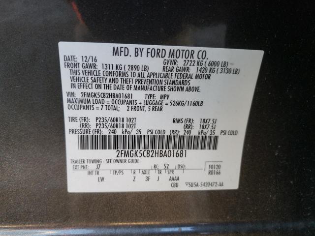 2FMGK5C82HBA01681 - 2017 FORD FLEX SEL GRAY photo 13