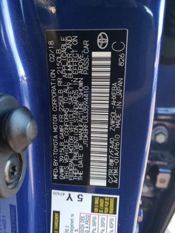 JTDKBRFU3J3594410 - 2018 TOYOTA PRIUS BLUE photo 12