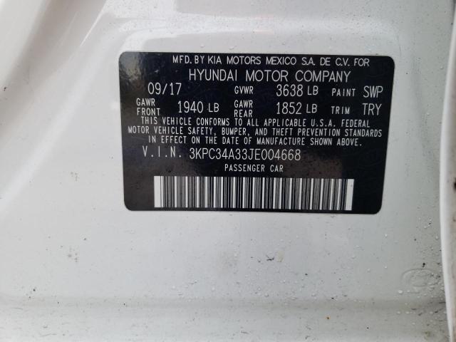 3KPC34A33JE004668 - 2018 HYUNDAI ACCENT LIMITED WHITE photo 12