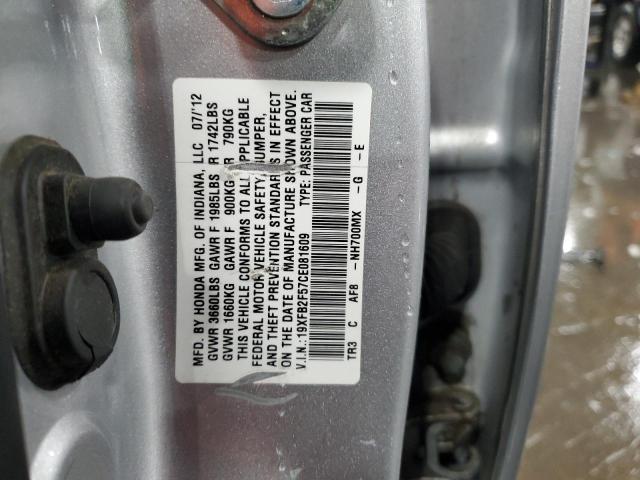 19XFB2F57CE081609 - 2012 HONDA CIVIC LX SILVER photo 12