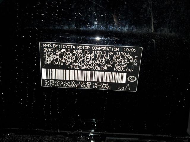 JTHBL46F575008495 - 2007 LEXUS LS 460 BLACK photo 12