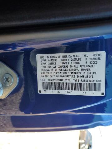 1HGCS21898A010573 - 2008 HONDA ACCORD EXL BLUE photo 12