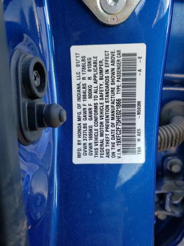 19XFC2F75HE021866 - 2017 HONDA CIVIC EX BLUE photo 12