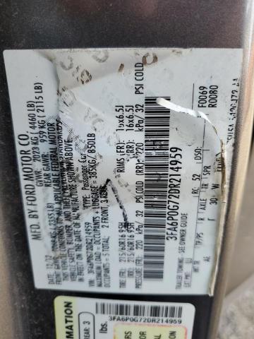 3FA6P0G72DR214959 - 2013 FORD FUSION S SILVER photo 12