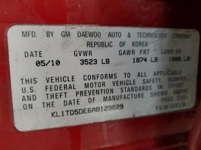 KL1TD5DE6AB129829 - 2010 CHEVROLET AVEO LS Tünd qırmızı foto 12