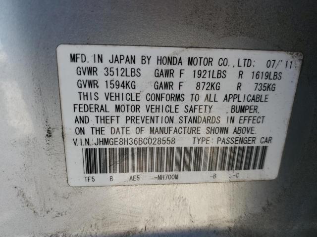 JHMGE8H36BC028558 - 2011 HONDA FIT SILVER photo 12