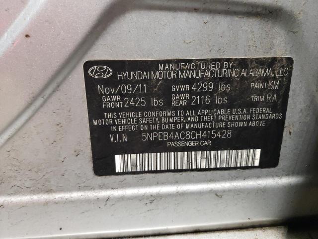 5NPEB4AC8CH415428 - 2012 HYUNDAI SONATA GLS SILVER photo 12