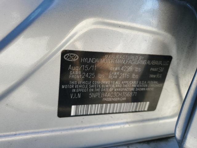 5NPEB4AC3CH356871 - 2012 HYUNDAI SONATA GLS SILVER photo 12