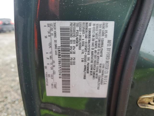 1LNHM81W61Y727618 - 2001 LINCOLN TOWN CAR EXECUTIVE GREEN photo 12