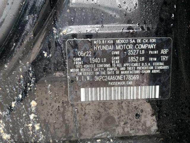 3KPC24A60NE178569 - 2022 HYUNDAI ACCENT SE BLACK photo 12