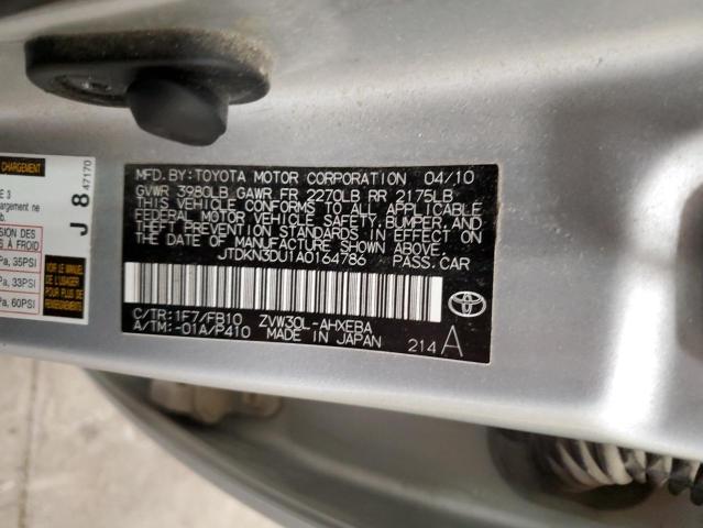 JTDKN3DU1A0164786 - 2010 TOYOTA PRIUS SILVER photo 12