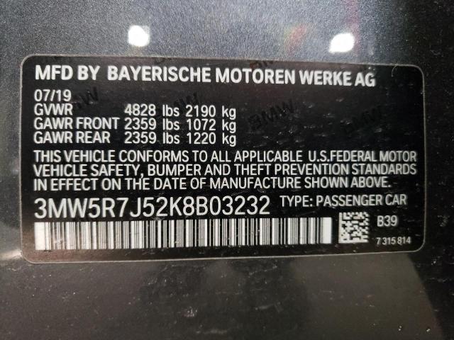 3MW5R7J52K8B03232 - 2019 BMW 330XI SILVER photo 13