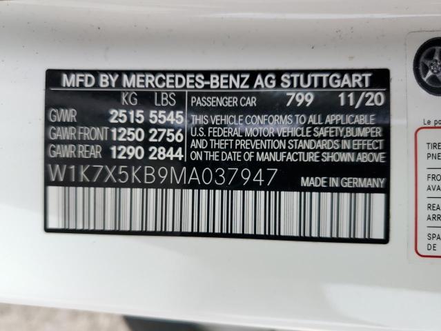 W1K7X5KB9MA037947 - 2021 MERCEDES-BENZ AMG GT 43 WHITE photo 12