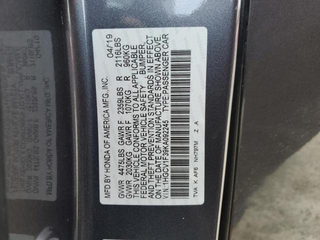 1HGCV1F39KA092245 - 2019 HONDA ACCORD SPORT GRAY photo 12