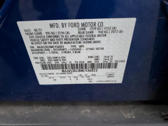 MAJ6S3GL8MC436823 - 2021 FORD ECOSPORT SE BLUE photo 14