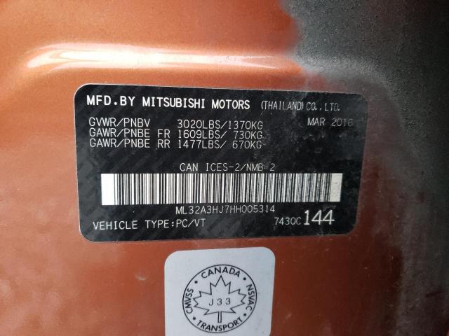 ML32A3HJ7HH005314 - 2017 MITSUBISHI MIRAGE ES ORANGE photo 12