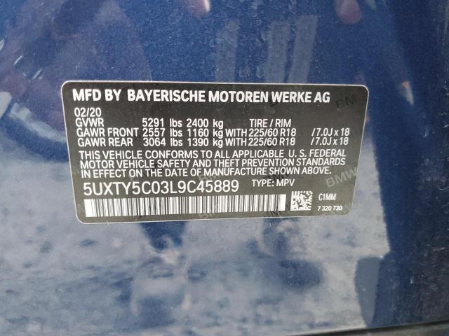 5UXTY5C03L9C45889 - 2020 BMW X3 XDRIVE30I BLUE photo 13