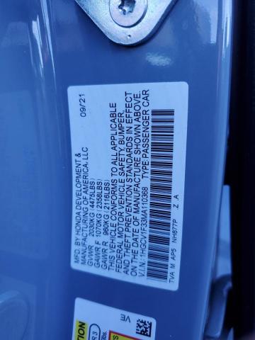 1HGCV1F33MA110368 - 2021 HONDA ACCORD SPORT BLUE photo 13