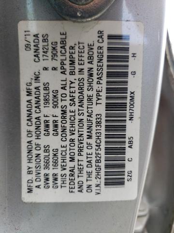 2HGFB2F54CH313833 - 2012 HONDA CIVIC LX SILVER photo 13