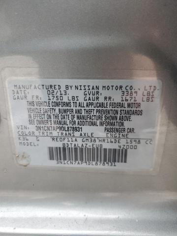 3N1CN7AP9DL878931 - 2013 NISSAN VERSA S GRAY photo 12