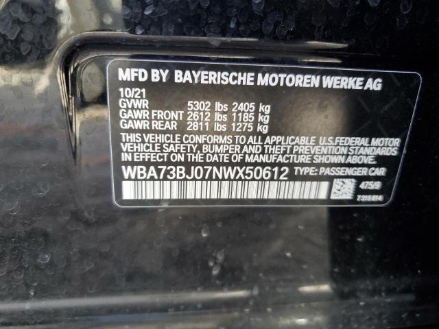WBA73BJ07NWX50612 - 2022 BMW 540 XI BLACK photo 12