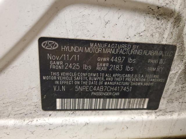 5NPEC4AB7CH417451 - 2012 HYUNDAI SONATA SE WHITE photo 12