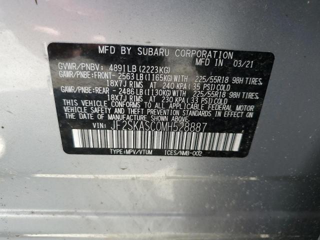 JF2SKASC0MH528887 - 2021 SUBARU FORESTER LIMITED GRAY photo 12