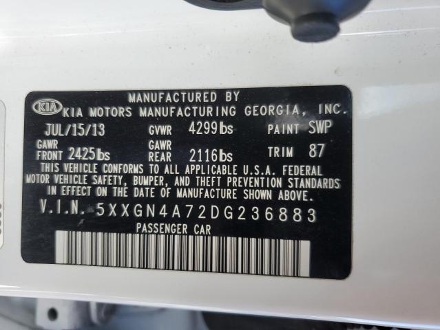 5XXGN4A72DG236883 - 2013 KIA OPTIMA EX WHITE photo 13