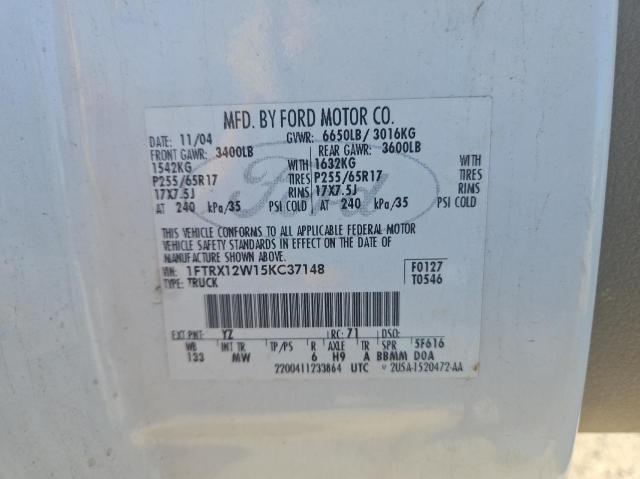 1FTRX12W15KC37148 - 2005 FORD F150 WHITE photo 10