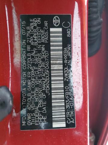 JTDKN3DU5F0467707 - 2015 TOYOTA PRIUS RED photo 12