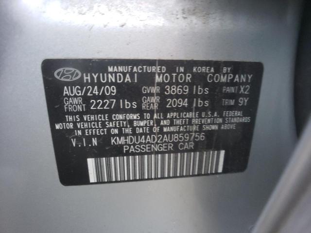 KMHDU4AD2AU859756 - 2010 HYUNDAI ELANTRA BLUE SILVER photo 12