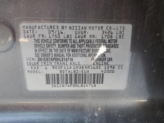 3N1CN7AP0HL814718 - 2017 NISSAN VERSA S GRAY photo 13