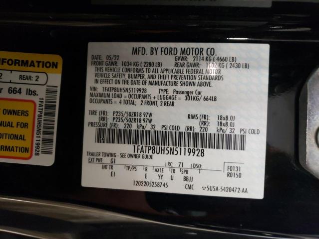 1FATP8UH5N5119928 - 2022 FORD MUSTANG BLACK photo 12