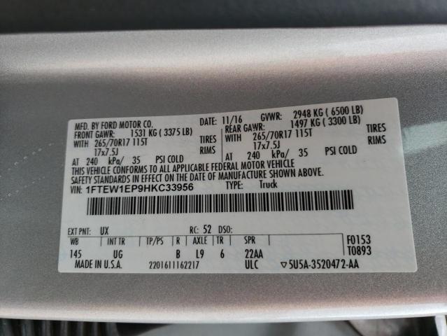 1FTEW1EP9HKC33956 - 2017 FORD F150 SUPER SILVER photo 13