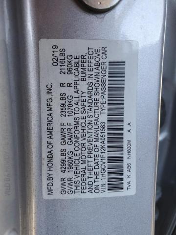 1HGCV1F12KA051583 - 2019 HONDA ACCORD LX SILVER photo 12