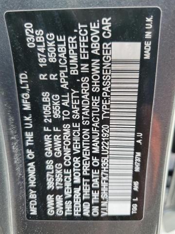 SHHFK7H35LU221920 - 2020 HONDA CIVIC LX GRAY photo 12