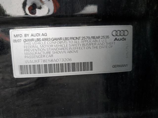 WAUKF78E58A073206 - 2008 AUDI A4 2.0T AVANT QUATTRO BLACK photo 12