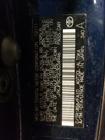 JTKJF5C72C3034946 - 2012 TOYOTA SCION TC 蓝色 照片 12