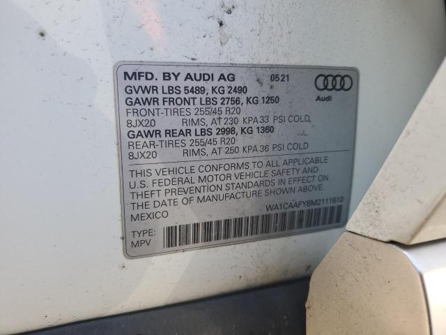 WA1CAAFY8M2111610 - 2021 AUDI Q5 PRESTIGE 白色 照片 12