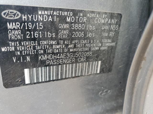 KMHDH4AE3GU502088 - 2016 HYUNDAI ELANTRA SE GRAY photo 12