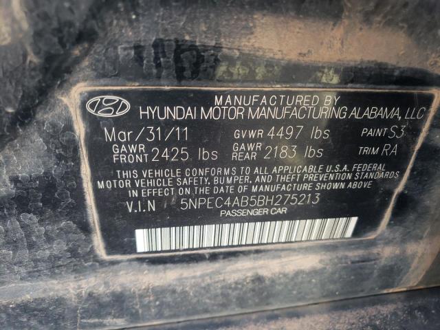 5NPEC4AB5BH275213 - 2011 HYUNDAI SONATA SE BLACK photo 12