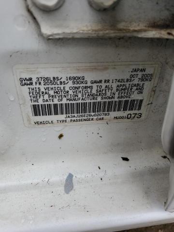 JA3AJ26E26U020783 - 2006 MITSUBISHI LANCER ES WHITE photo 12